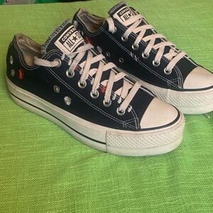 Converse Black Low-Tops with Floral Embroidery